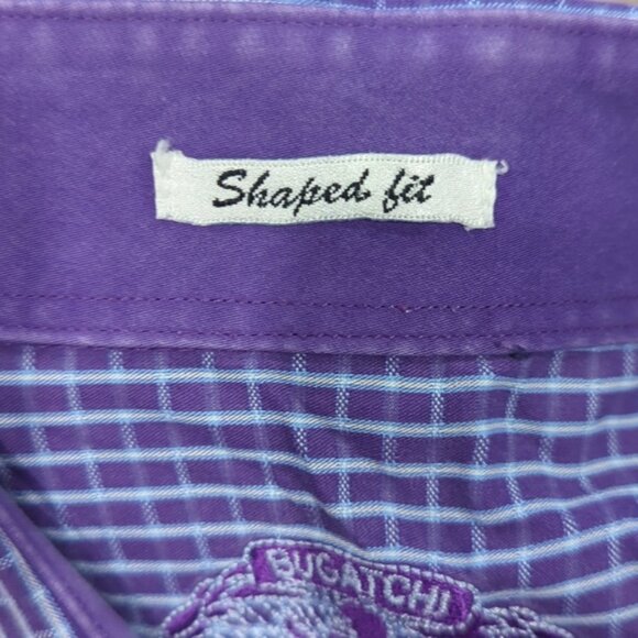 Bugatchi Purple, blue and white checkered shaped fit Long sleeve dress shirt - Picture 9 of 9